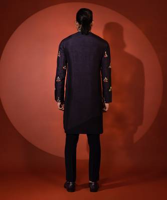 Midnight blue silk kurta pajama 5