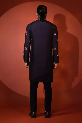 Midnight blue silk kurta pajama