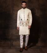 Mint green linen satin nehru jacket set