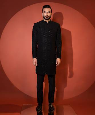 Black suiting achkan set 1