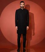 Black suiting achkan set