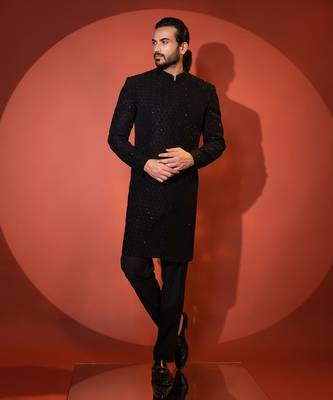 Black suiting achkan set 2