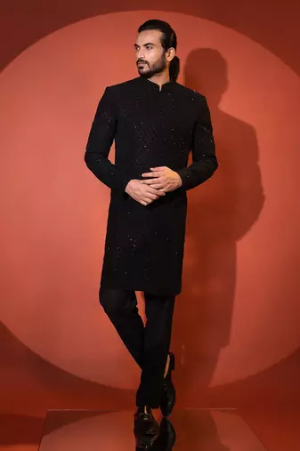 Black suiting achkan set