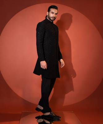 Black suiting achkan set 3