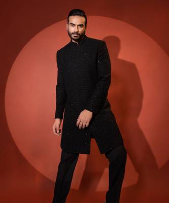 Black suiting achkan set 4