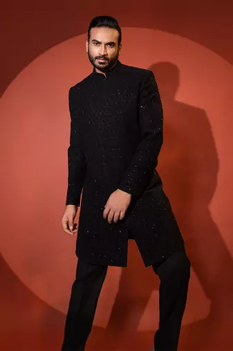 Black suiting achkan set