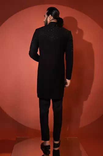 Black suiting achkan set