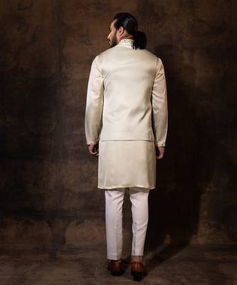 Mint green linen satin nehru jacket set 5