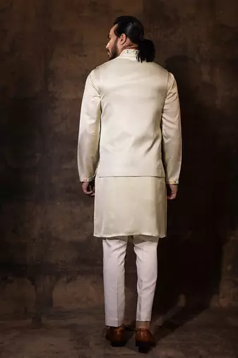 Mint green linen satin nehru jacket set