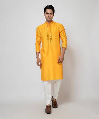 Mango yellow bam silk kurta set 1
