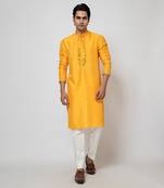 Mango yellow bam silk kurta set