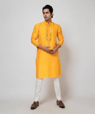 Mango yellow bam silk kurta set 2