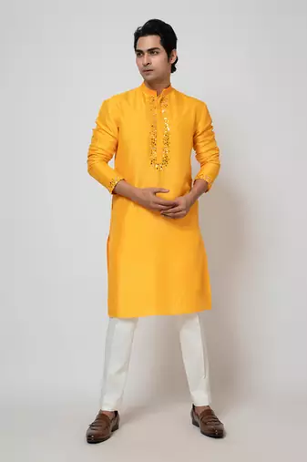 Mango yellow bam silk kurta set