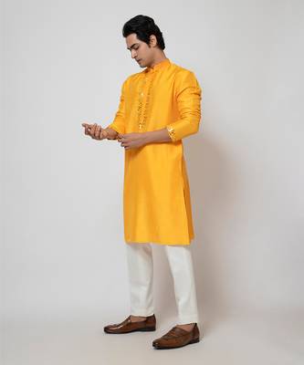 Mango yellow bam silk kurta set 3