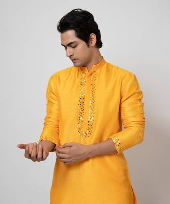 Mango yellow bam silk kurta set 4