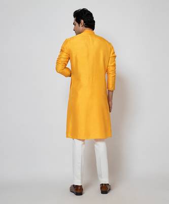 Mango yellow bam silk kurta set 5