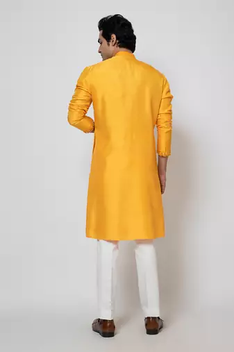 Mango yellow bam silk kurta set