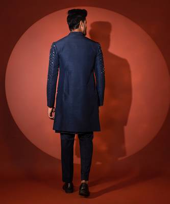 Navy blue silk achkan set 5
