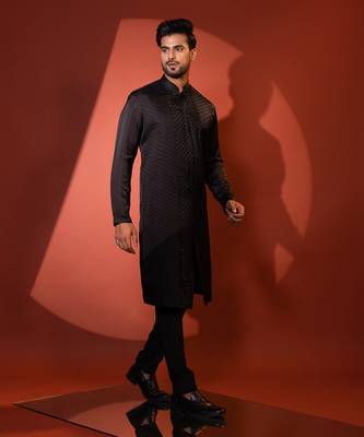 Black linen satin kurta pajama 2