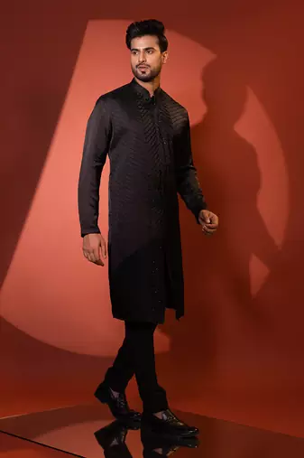 Black linen satin kurta pajama
