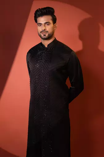 Black linen satin kurta pajama