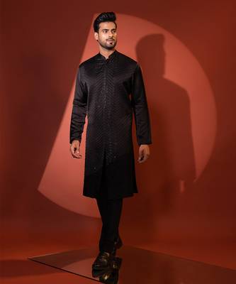 Black linen satin kurta pajama 4