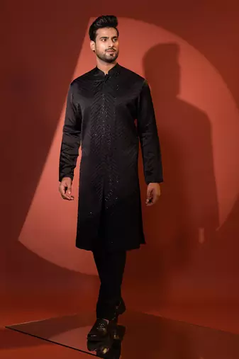 Black linen satin kurta pajama