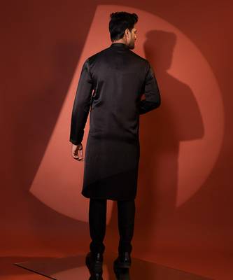 Black linen satin kurta pajama 5