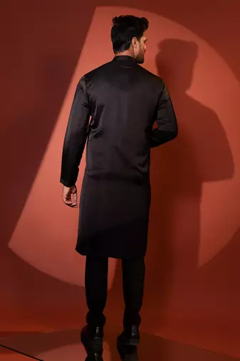 Black linen satin kurta pajama