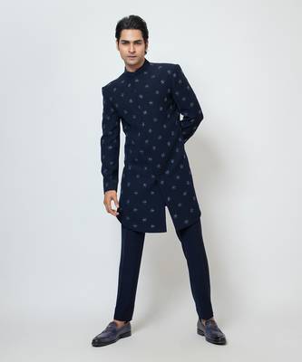 Midnight blue achkan set 1