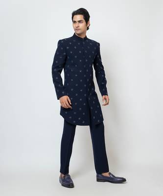 Midnight blue achkan set 2