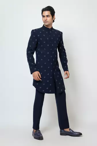 Midnight blue achkan set
