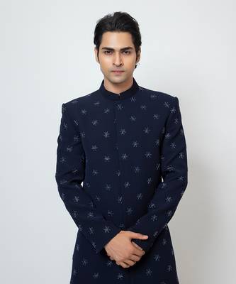 Midnight blue achkan set 3