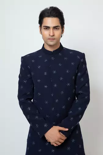 Midnight blue achkan set