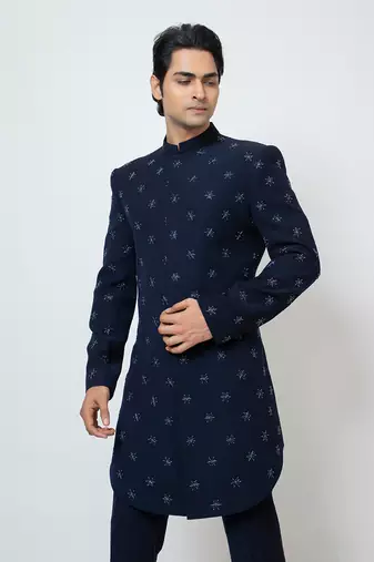 Midnight blue achkan set