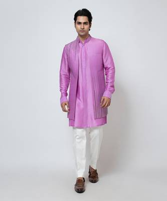 Purple bam silk nehru jacket set 1