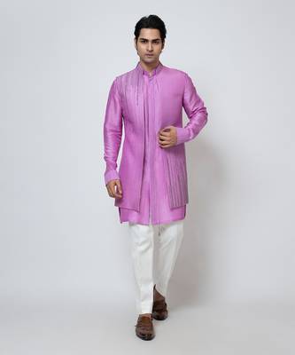 Purple bam silk nehru jacket set 2