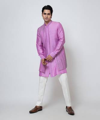 Purple bam silk nehru jacket set 3