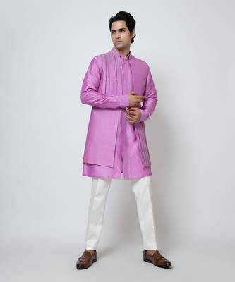 Purple bam silk nehru jacket set 4