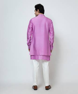 Purple bam silk nehru jacket set 5