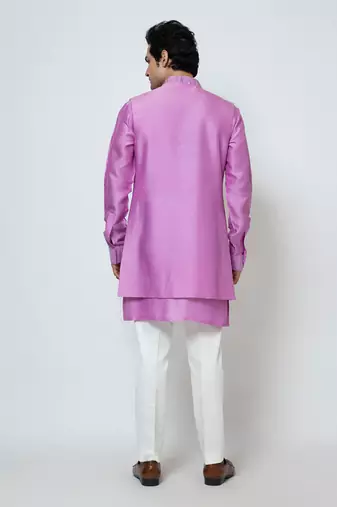 Purple bam silk nehru jacket set