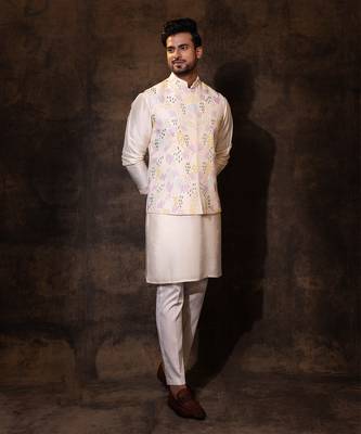 Ivory bam silk nehru jacket set 2