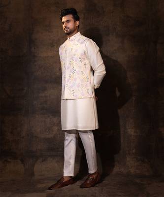 Ivory bam silk nehru jacket set 3