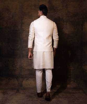 Ivory bam silk nehru jacket set 5