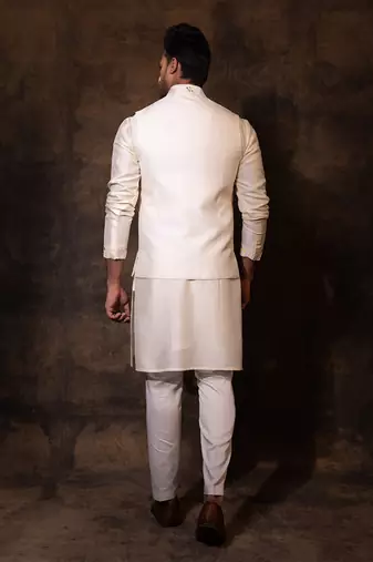 Ivory bam silk nehru jacket set