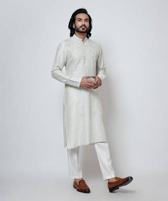 Ice grey silk kurta pajama 2