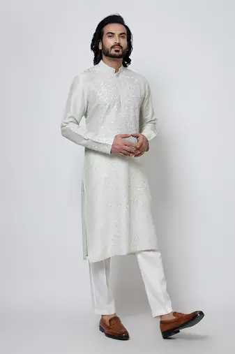 Ice grey silk kurta pajama