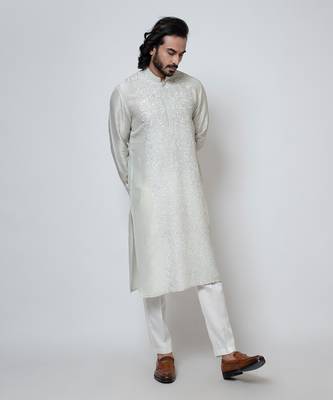 Ice grey silk kurta pajama 3