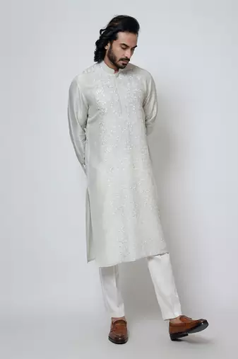 Ice grey silk kurta pajama
