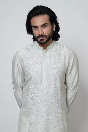 Ice grey silk kurta pajama